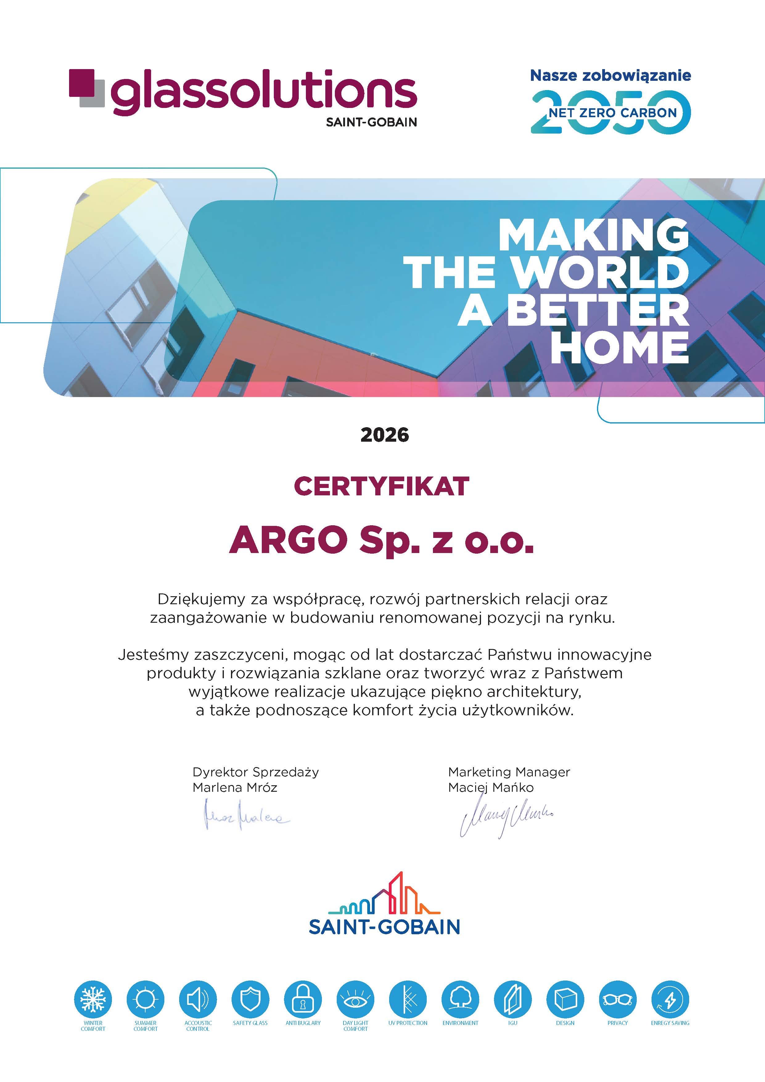 Certificate GLASSOLUTIONS