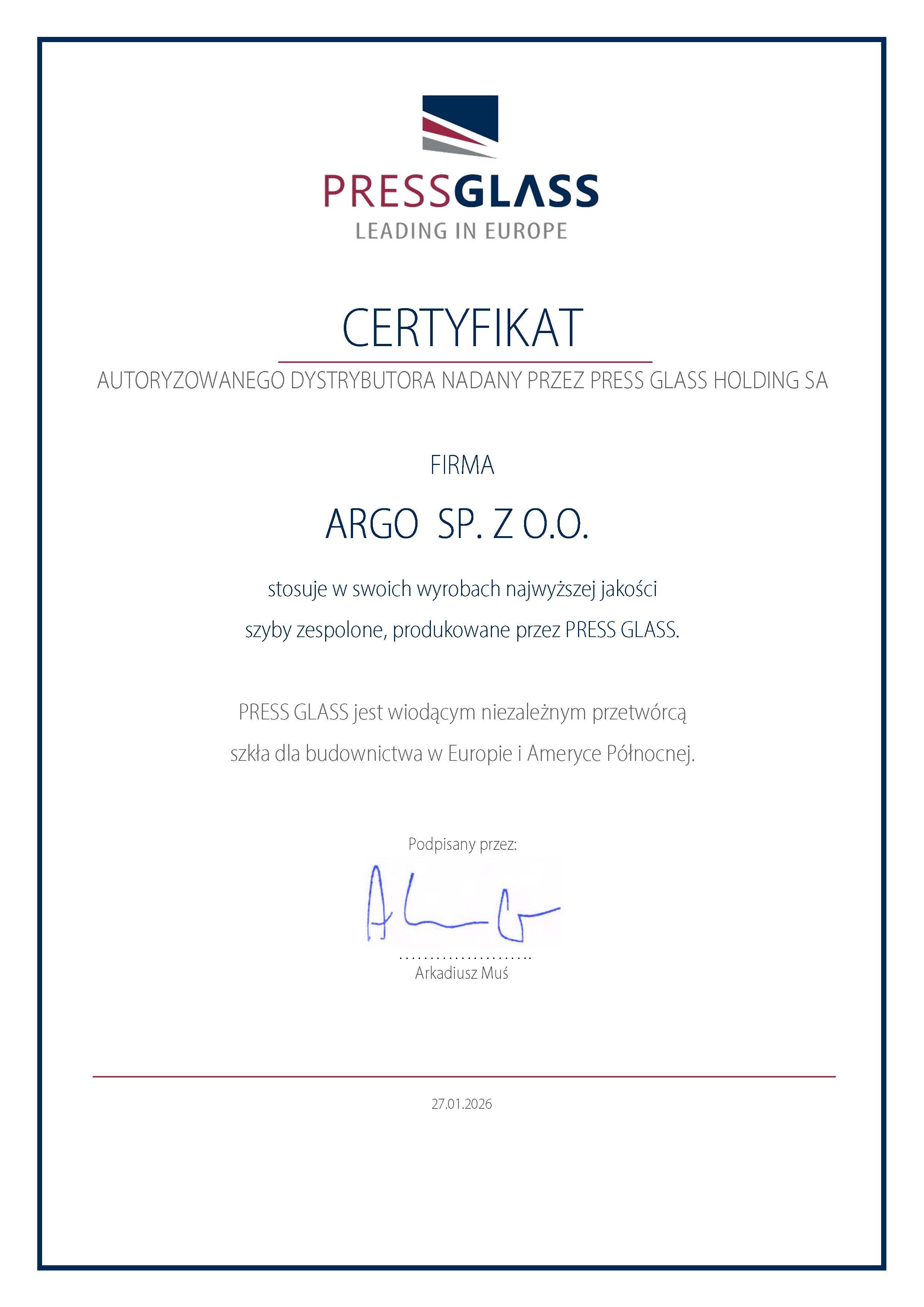 Certificate PRESSGLASS