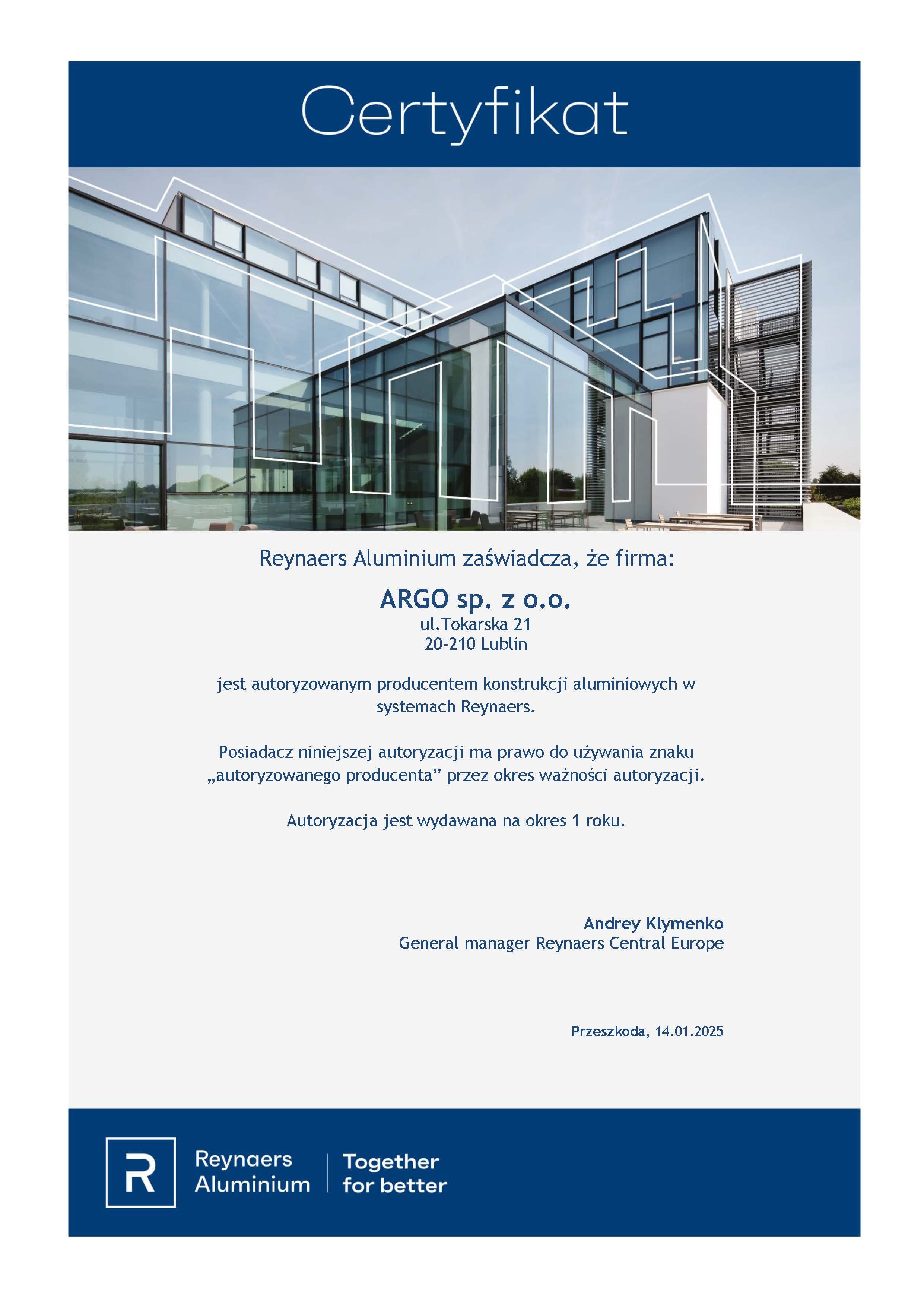 Certificate REYNAERS