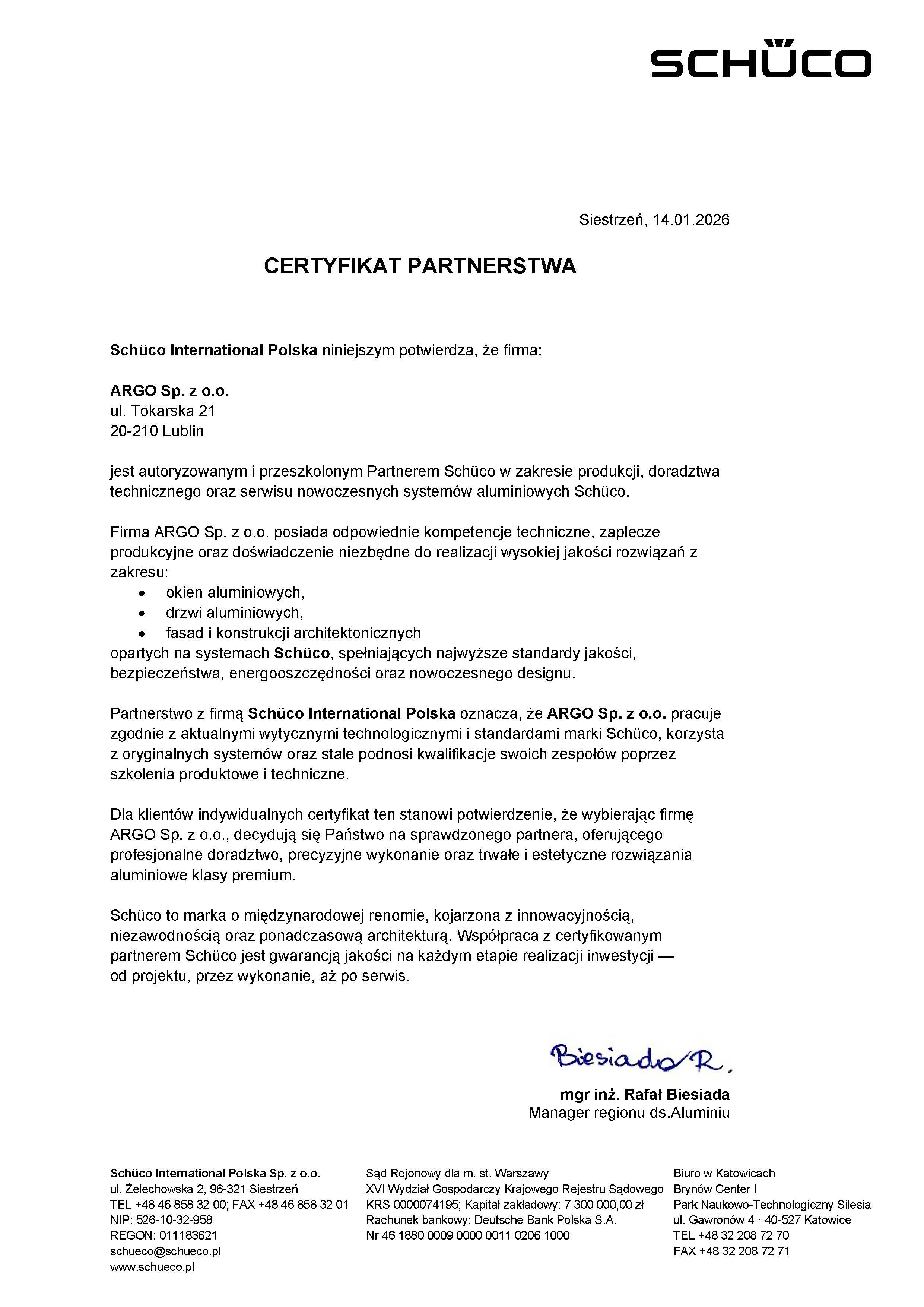 Certificate SCHÜCO